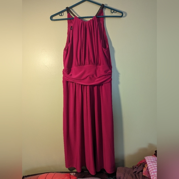 JONES New York Fuschia pink halter ruched dress gunmetal metallic hardware - Picture 8 of 8